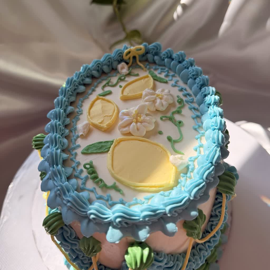 Two-layer, oval red velvet cake with cream cheese filling!